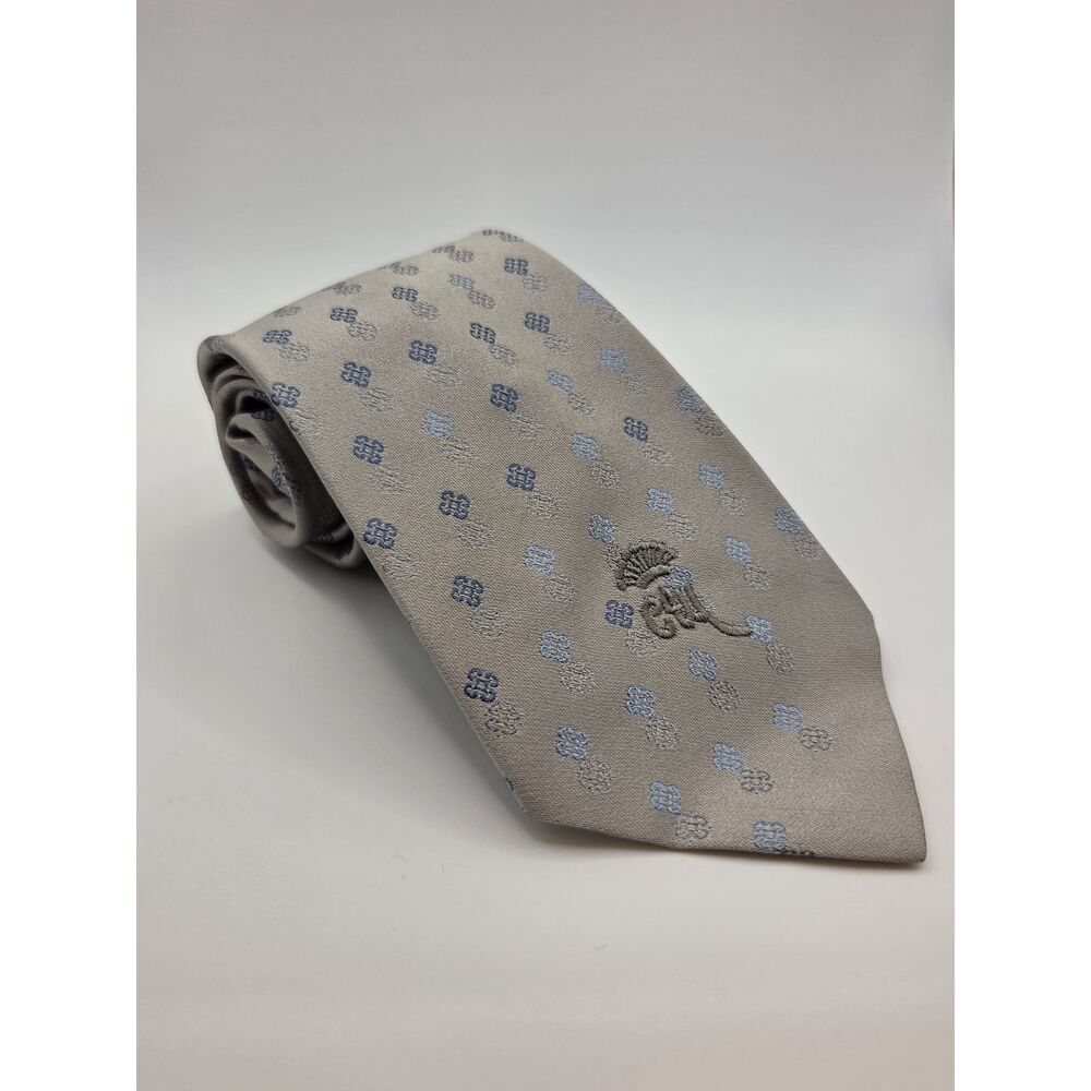 Vintage Countess Mara New York Silk Tie Gray Tie Embroidered Crest Goldwaters AZ